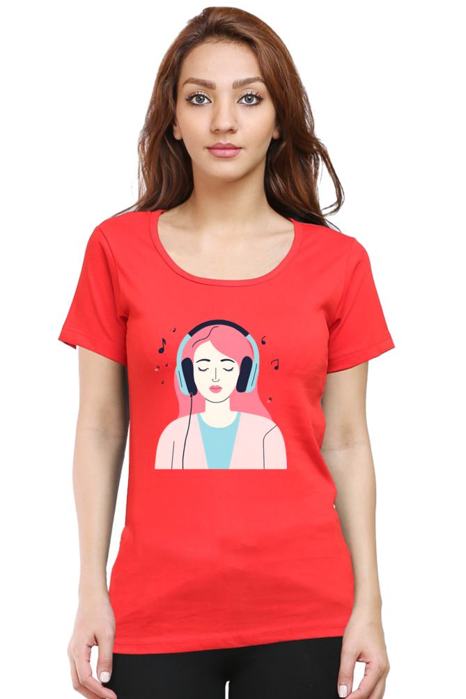 Women T-Shirt-Listening Music