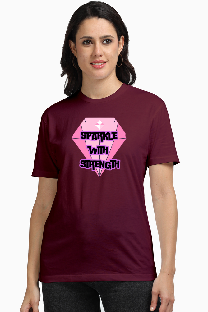 Women-Printed T Shirt-Pink Diamond-Supima T shirt-Sparkle with Strength