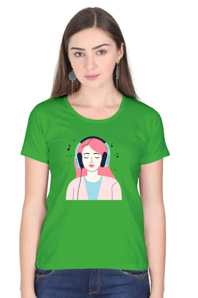 Women T-Shirt-Listening Music