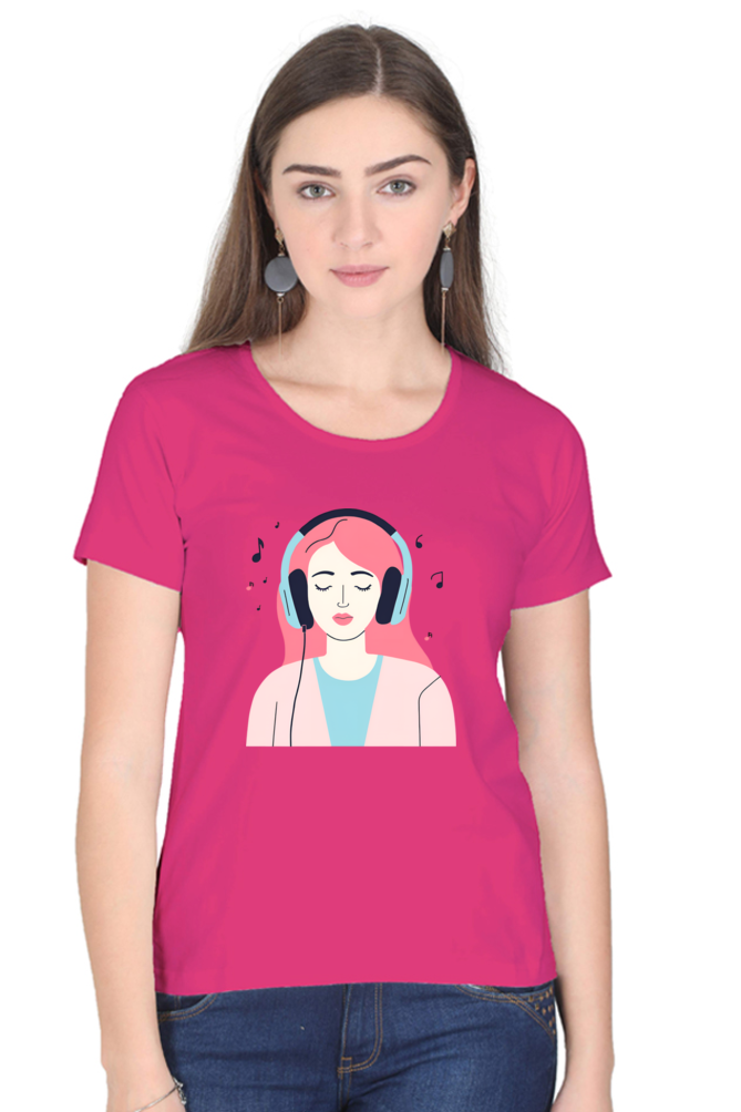 Women T-Shirt-Listening Music