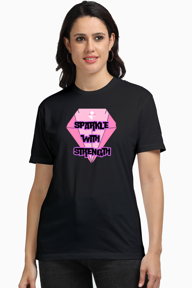 Women-Printed T Shirt-Pink Diamond-Supima T shirt-Sparkle with Strength