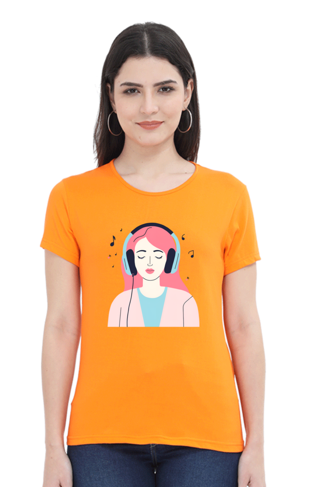 Women T-Shirt-Listening Music