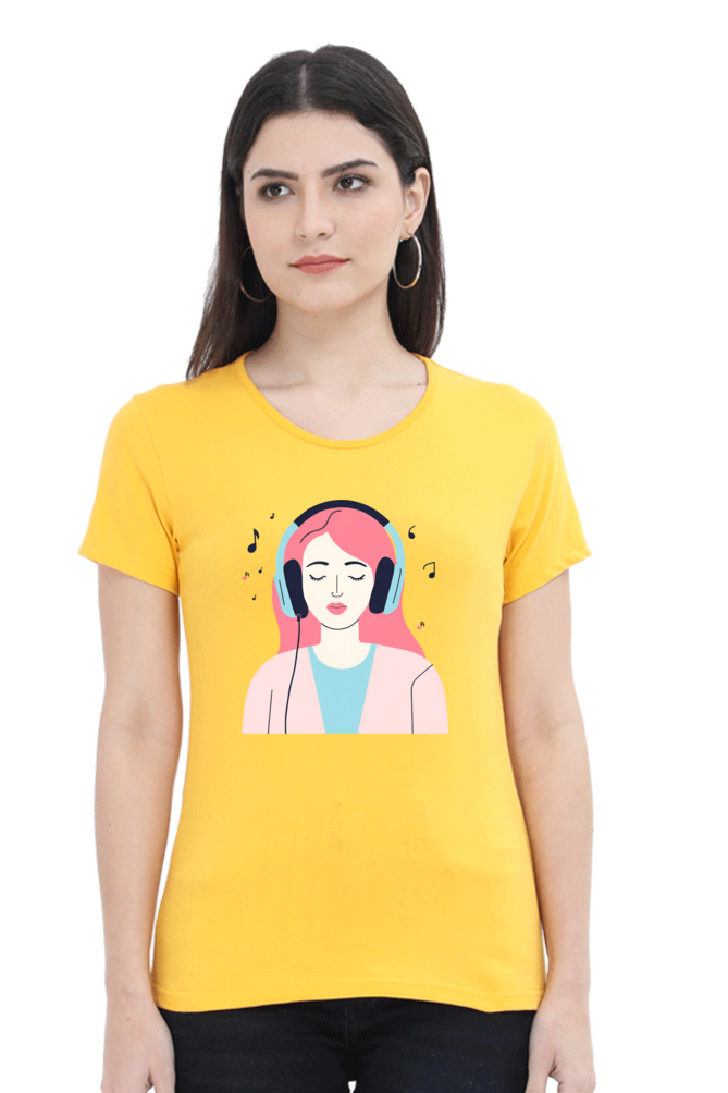 Women T-Shirt-Listening Music