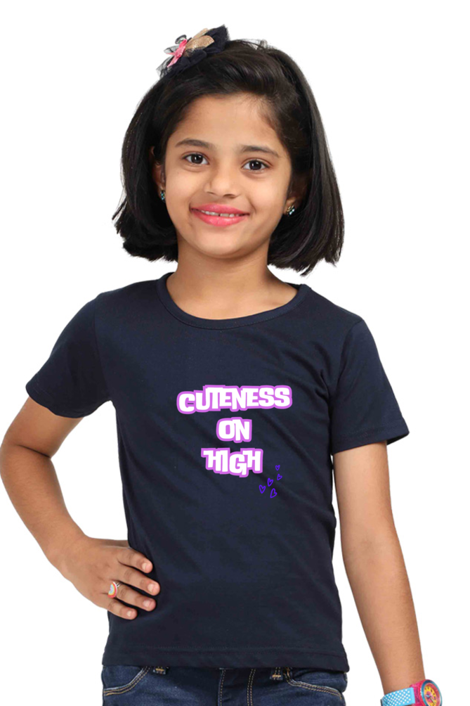 Girl's T-Shirt-Cuteness On High-Vinyl white puff Print