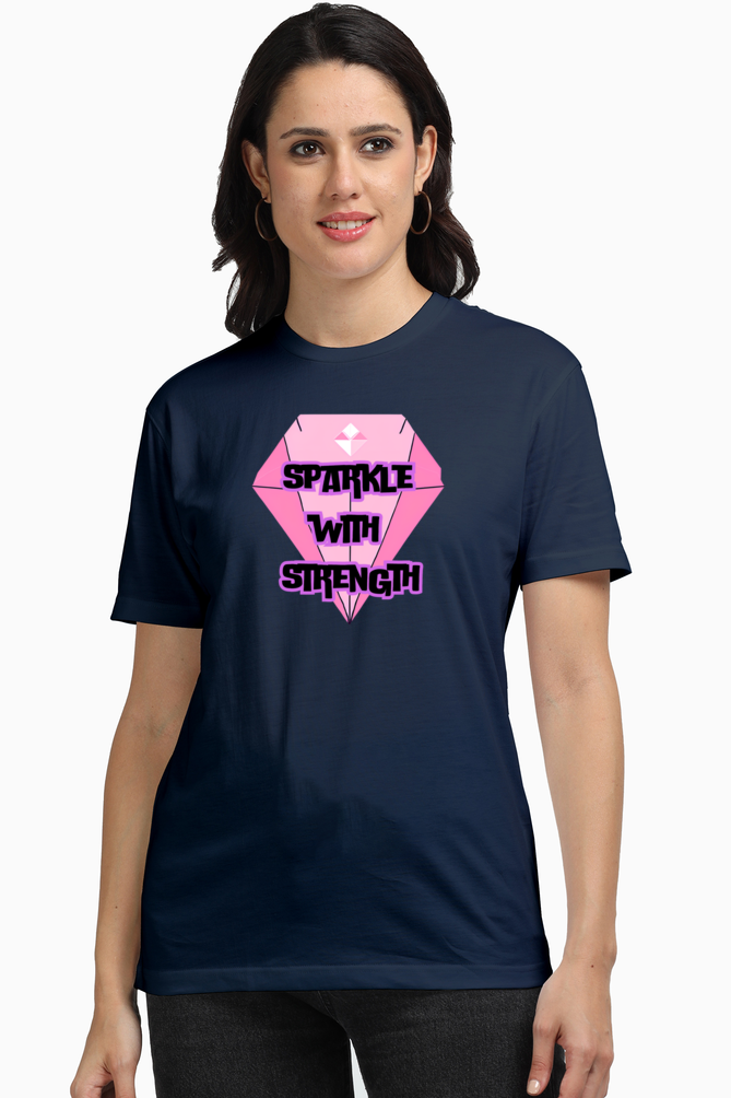 Women-Printed T Shirt-Pink Diamond-Supima T shirt-Sparkle with Strength