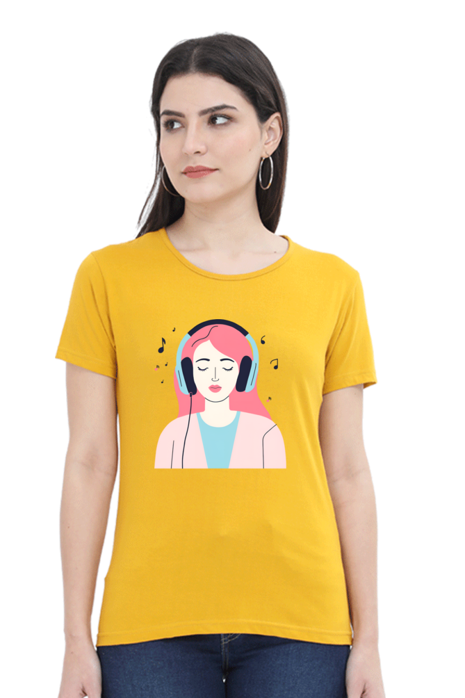Women T-Shirt-Listening Music