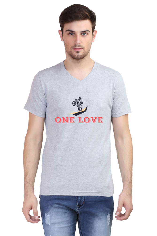 Biker-Printed V-Neck T-Shirt- One Love