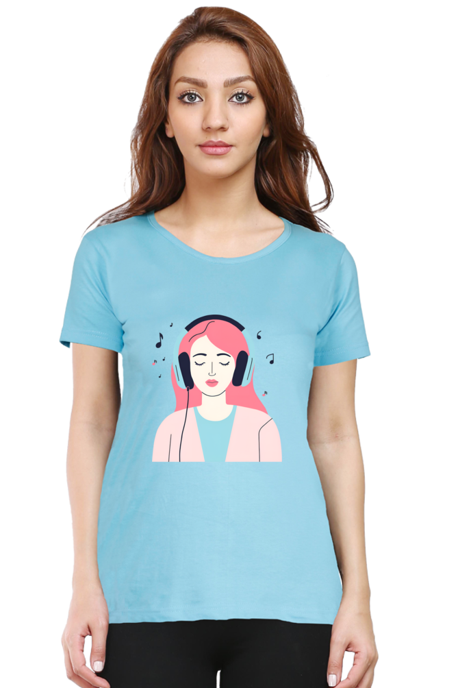 Women T-Shirt-Listening Music