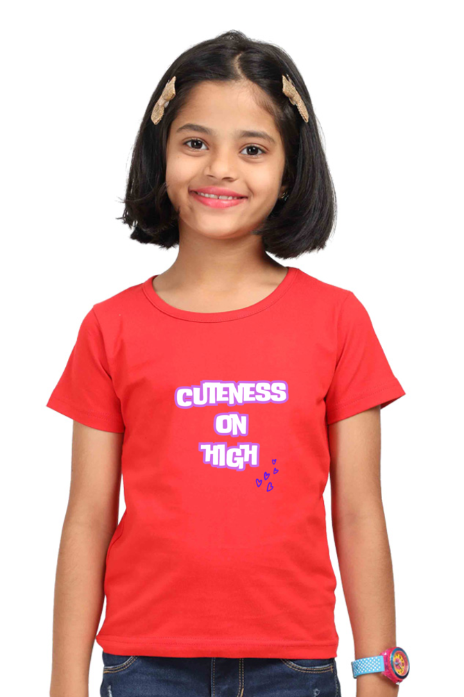 Girl's T-Shirt-Cuteness On High-Vinyl white puff Print