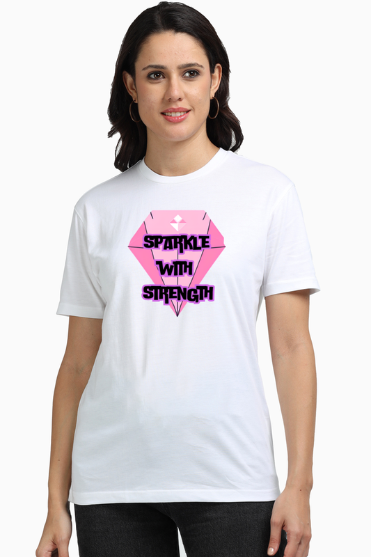 Women-Printed T Shirt-Pink Diamond-Supima T shirt-Sparkle with Strength