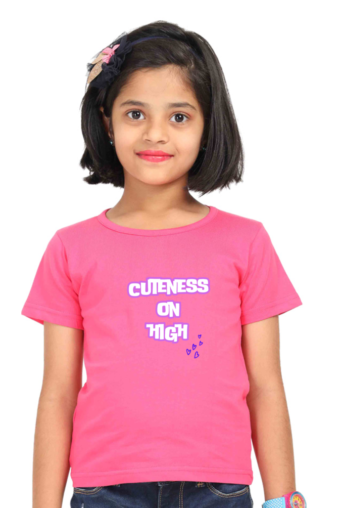 Girl's T-Shirt-Cuteness On High-Vinyl white puff Print