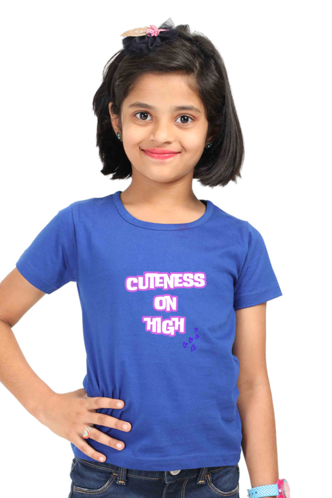 Girl's T-Shirt-Cuteness On High-Vinyl white puff Print